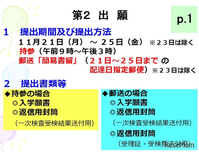 出願　提出期間および提出方法　画像：千葉県教育委員会「平成28年度県立中学校学校説明会情報（平成29年度入学者対象）」公開資料