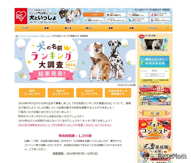 犬の名前ランキング