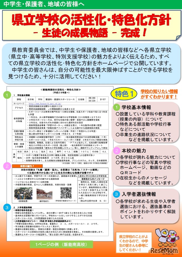 県立学校の活性化・特色化方針「学校基本情報」