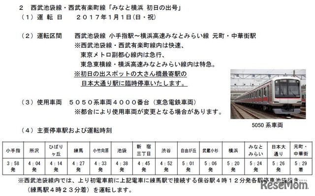 西武池袋線・有楽町線からの運転概要