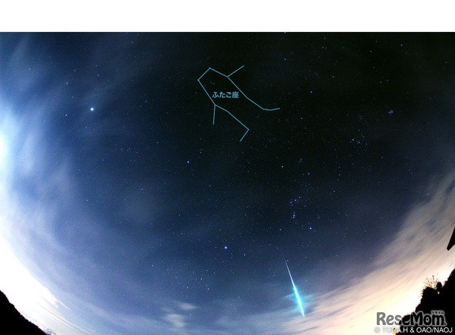岡山天体物理観測所で撮影されたふたご座流星群の流星　撮影日時：2014年12月15日午前1時47分ごろ　撮影地：国立天文台岡山天体物理観測所　(c) TODA.H & OAO/NAOJ