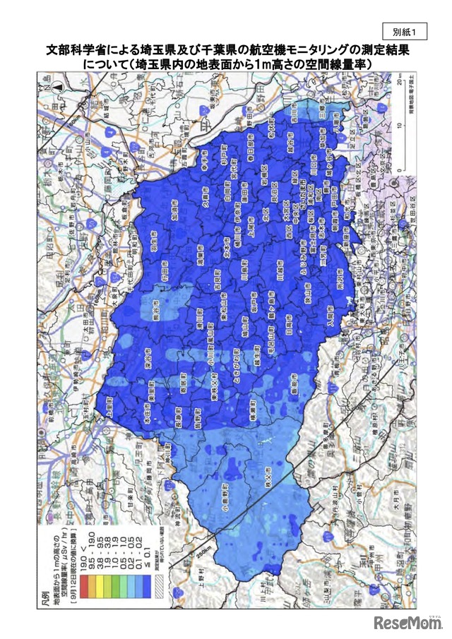 埼玉県内の地表面から1m高さの空間線量率