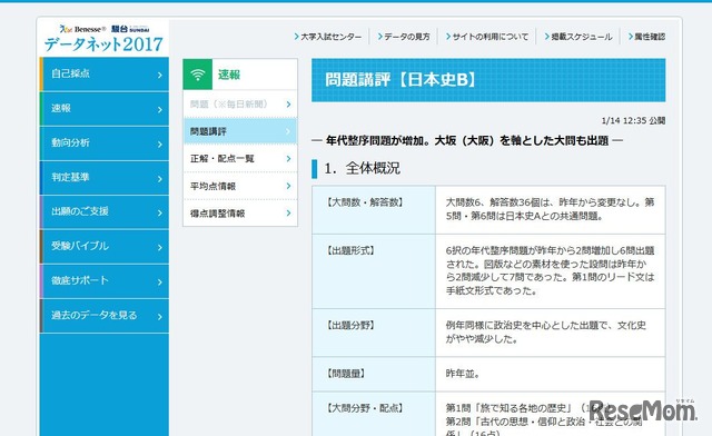 データネット2017　問題講評　「日本史B」