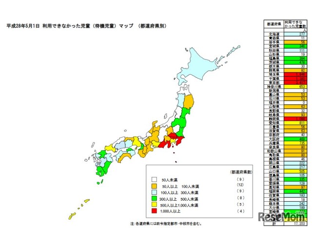 都道府県別の待機児童マップ