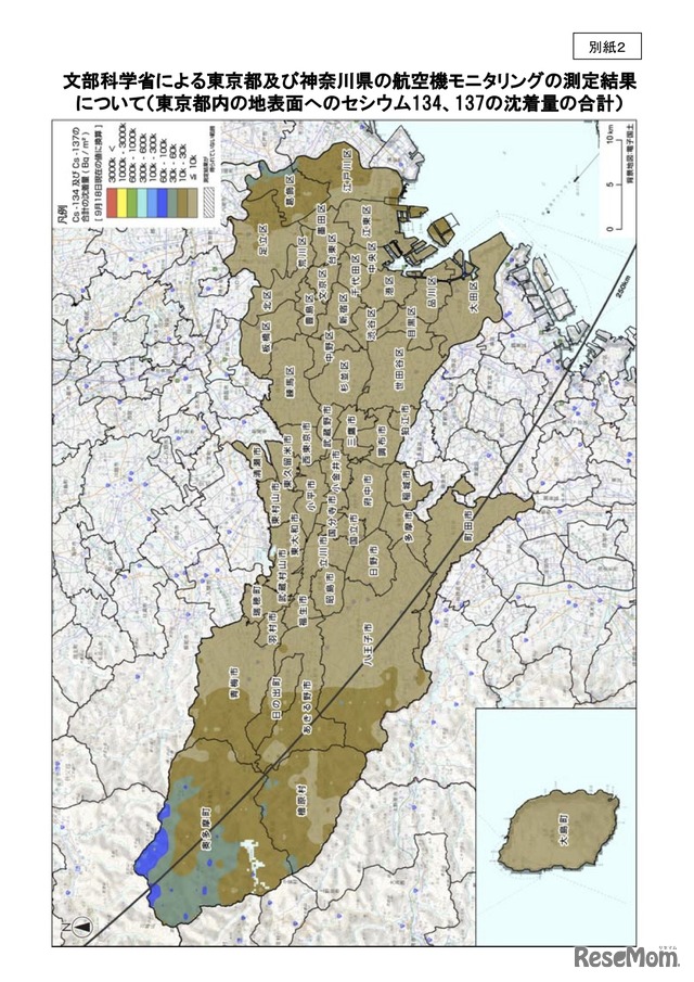 東京都内の地表面へのセシウム134、137の沈着量の合計