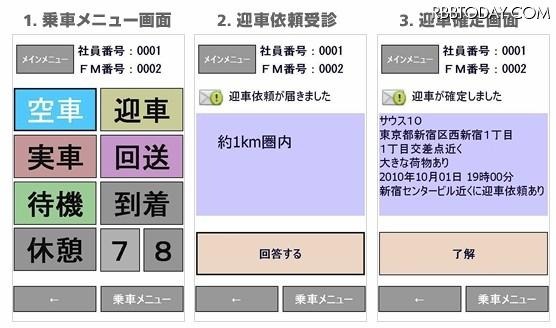 タクシー車内の端末画面 タクシー車内の端末画面