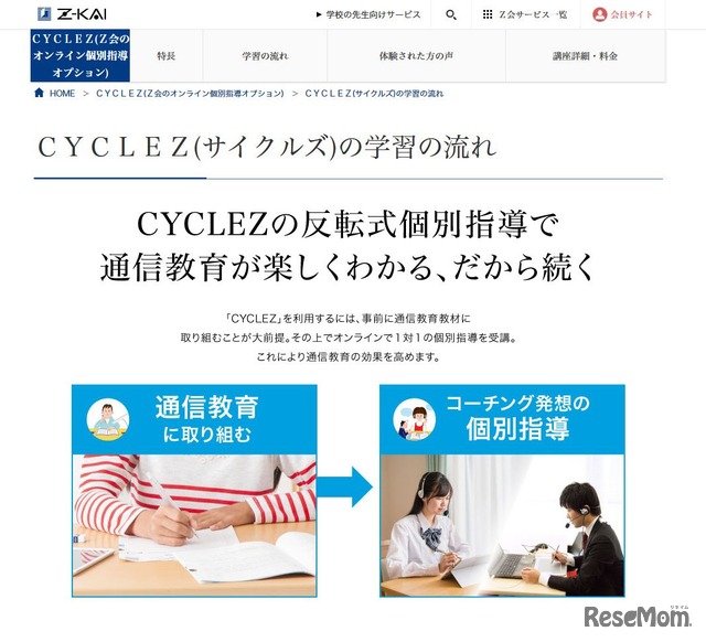 Z会　CYCLEZ（サイクルズ）　学習の流れ（画像は一部）