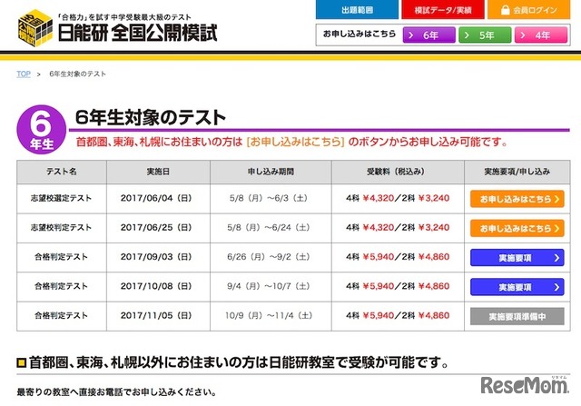 6年生対象のテスト