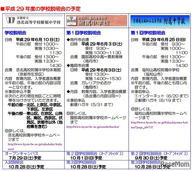 学校説明会の予定