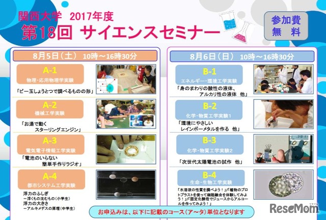 関西大学　2017年度　第18回「サイエンスセミナー」　ポスター（プログラムの詳細）