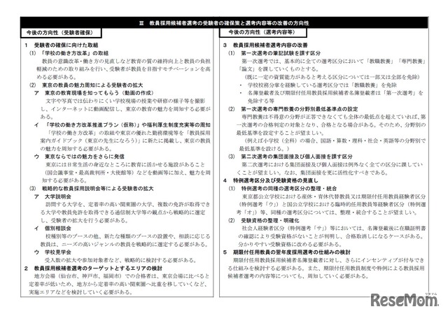 東京都公立学校教員採用候補者選考の改善策について　概要（2/2）