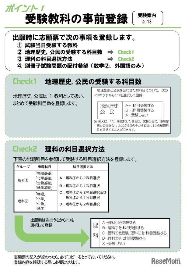 平成30年度(2018年度)大学入試センター試験 ポイント「受験教科の事前登録」