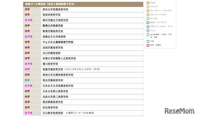 私立高校合同相談会2017 in 新百合ケ丘　参加校一覧