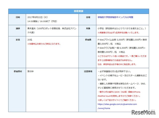 「ぼうしロボ」を作ろう！早稲田大学に小学生集まれ！　開催概要