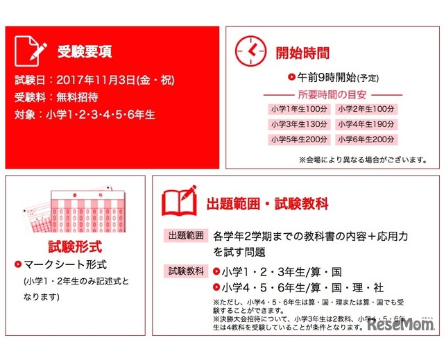 全国統一小学生テストの受験要項など