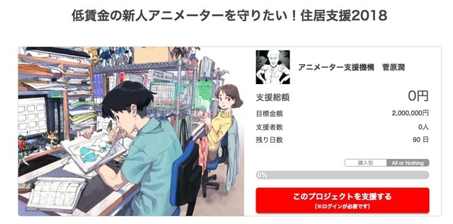 「低賃金の新人アニメーターを守りたい！住居支援2018」プロジェクト