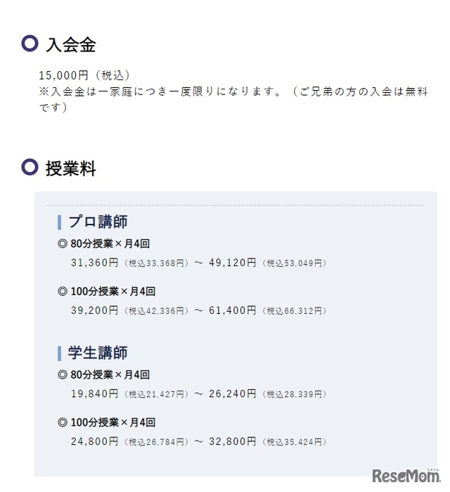 入会金と授業料