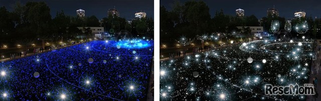 スターライトガーデン2018（左）シーン1 宇宙のはじまりの光／（右）シーン2　地球から見える5,000個の星たち