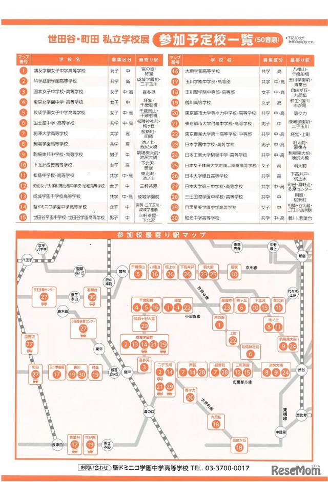 「世田谷・町田 中学校・高等学校私立学校展2019」参加校一覧