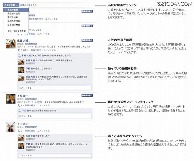 「Facebook｜災害用伝言板」ページの概要