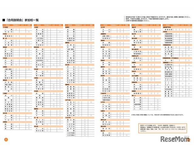 合同説明会参加校一覧
