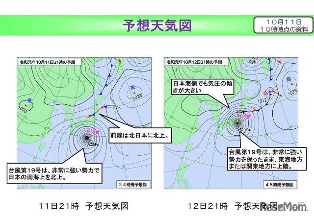台風19号の予想天気図