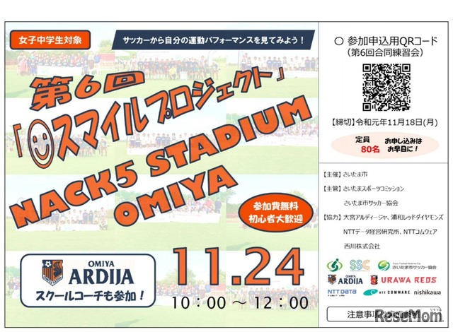 中学生年代女子サッカー合同練習会「スマイルプロジェクト」