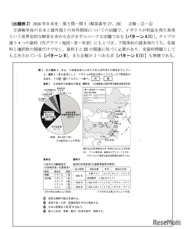 大学入試センターの出題例の分析（一部）