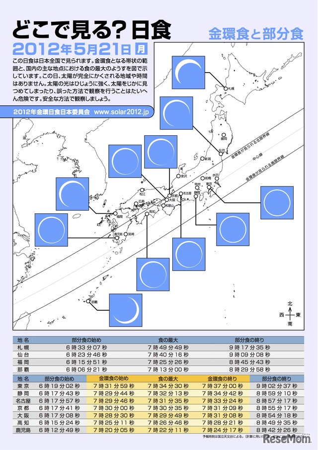 金環日食の予報時刻