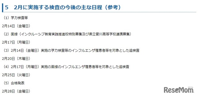 2月に実施する検査の今後のおもな日程（参考）