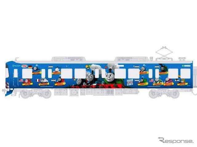 「京阪電車きかんしゃトーマス号2020」の側面イメージ。車内も一部が装飾される。