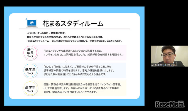 事業部長の相澤樹氏による「花まるスタディルーム」の説明