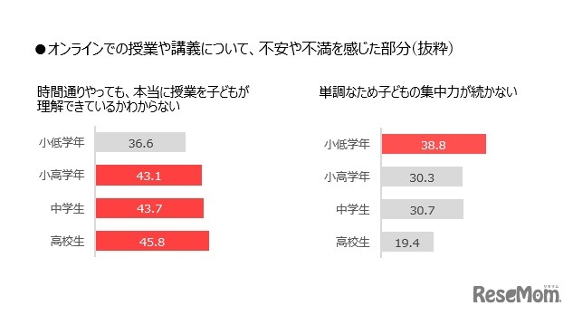 オンラインでの授業や講義について、不安や不満を感じた部分（抜粋）