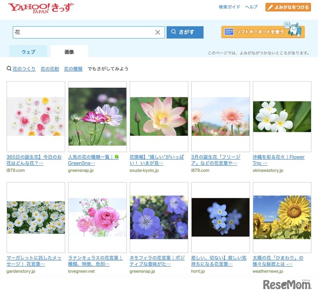 「Yahoo!きっず」での画像検索イメージ
