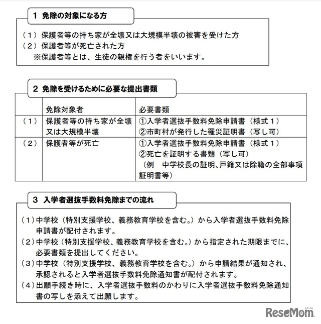 2020年（令和2年）7月豪雨による被災者に対する県立高等学校入学者選抜手数料の免除について