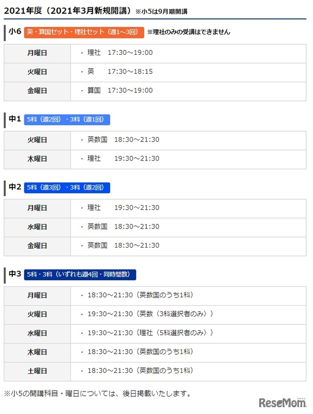 オンライン校 授業曜日・時間帯