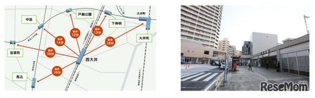 徒歩分数はgoogleマップの最短時間を記載／西大井駅と駅前のロータリー