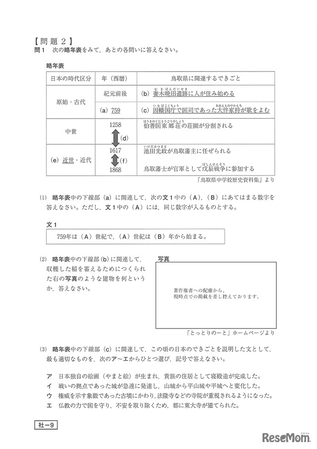 高校受験 鳥取県公立高校入試 社会 問題 正答 11枚目の写真 画像 リセマム