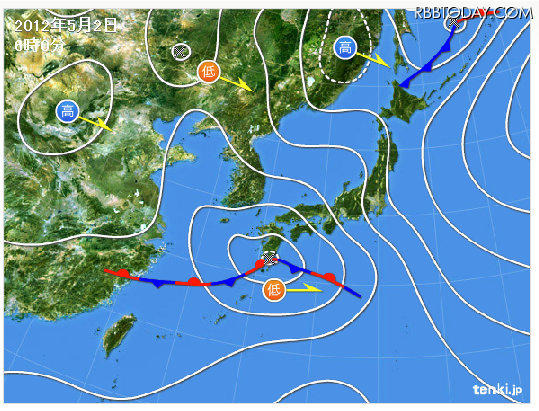 5月2日午前6時時点の天気図