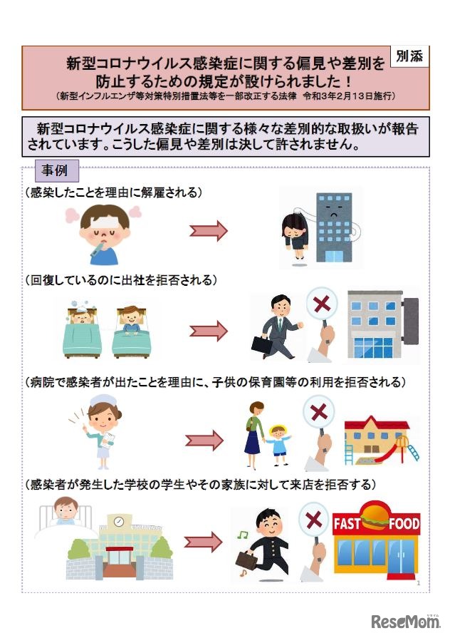 リーフレット「新型コロナウイルス感染症に関する偏見や差別を防止するための規定が設けられました！」