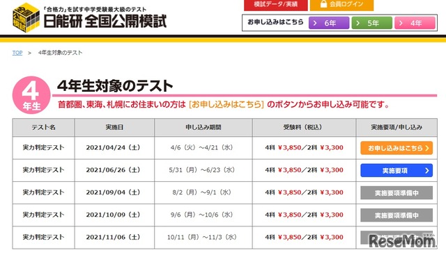 4年生対象のテスト