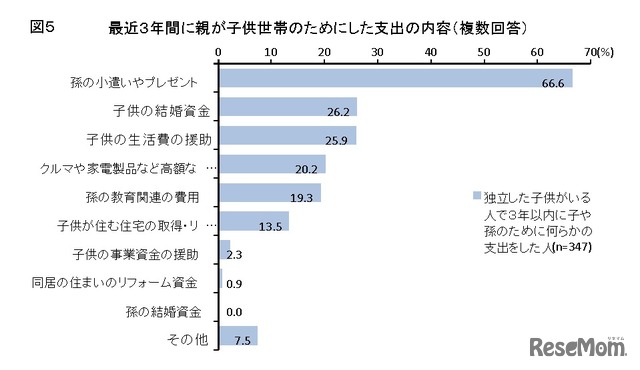 最近3年間に親が子ども世帯のためにした支出の内容（複数回答）