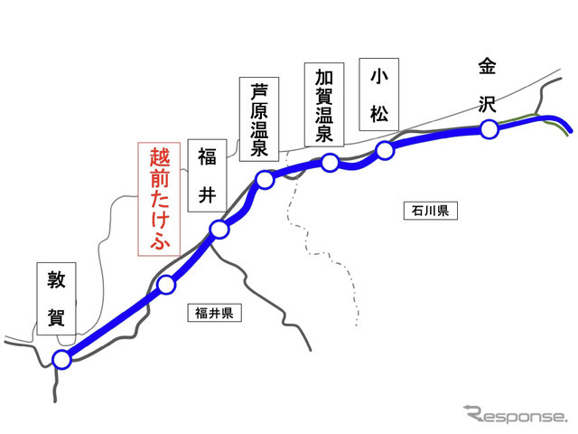 北陸新幹線「越前たけふ」駅（仮称・南越駅）の工事位置。