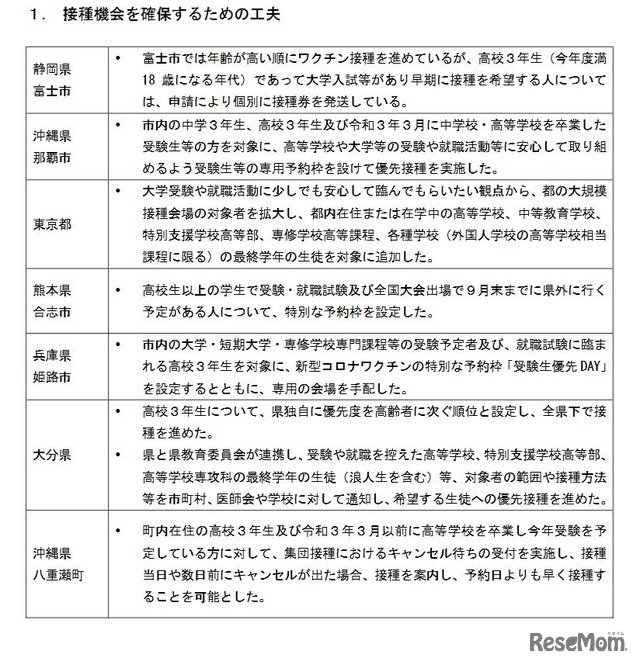 接種機会を確保するための工夫