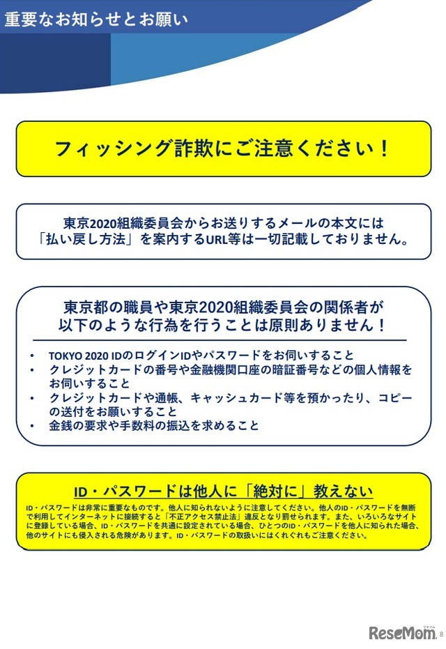 チケット代払い戻しの金融機関口座登録について（一部）