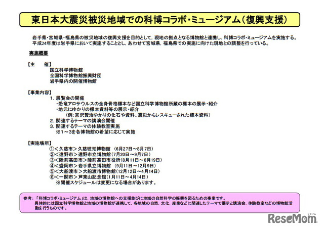 東日本大震災被災地域での科博コラボ・ミュージアム（復興支援）