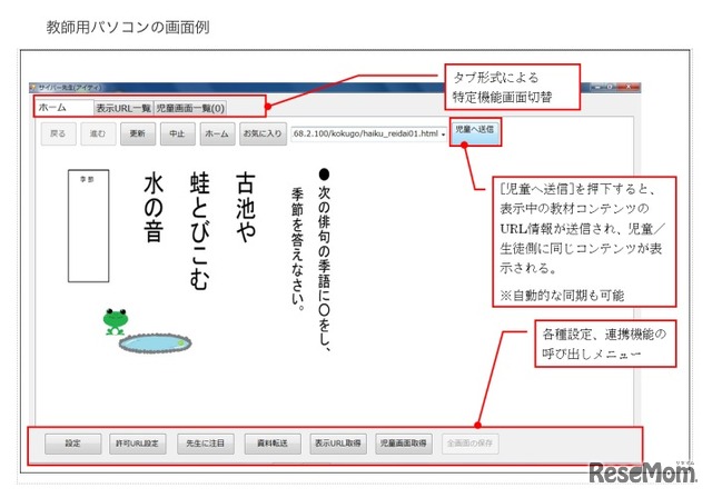 教師用パソコンの画面例