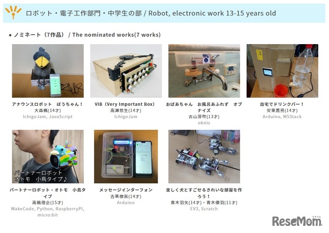 ロボット・電子工作部門中学生の部ノミネート作品