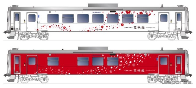 H100-83に施される花咲線のラッピング。ハマナスの花びらと雪の結晶をイメージ。