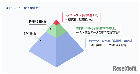 数理・データサイエンス・AI教育ピラミッド型人材育成イメージ